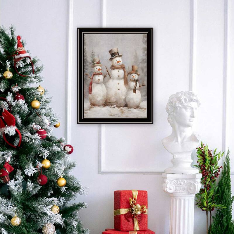 Framed Wall Art - Three Snowman Pals, Black Frame
