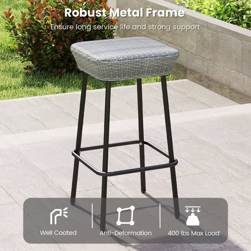 Gymax 29.5'' Metal Bar Height Stools Set of 2 w/ Rattan Seat &