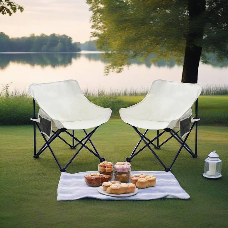 2PCS Outdoor Folding Portable Camping Chairs - Beige