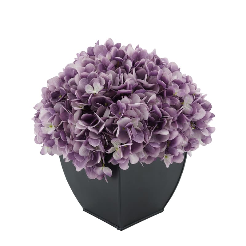Faux Hydrangea in Black Tapered Zinc Cube - Lavender