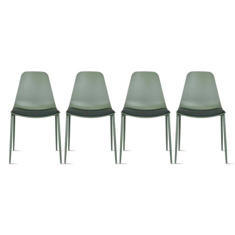 Set of 4 Plastic Dining Chairs Cushion Padded For Kitchen Metal Legs Guest Meeting Waiting Room Business Indoor Outdoor Patio - Green