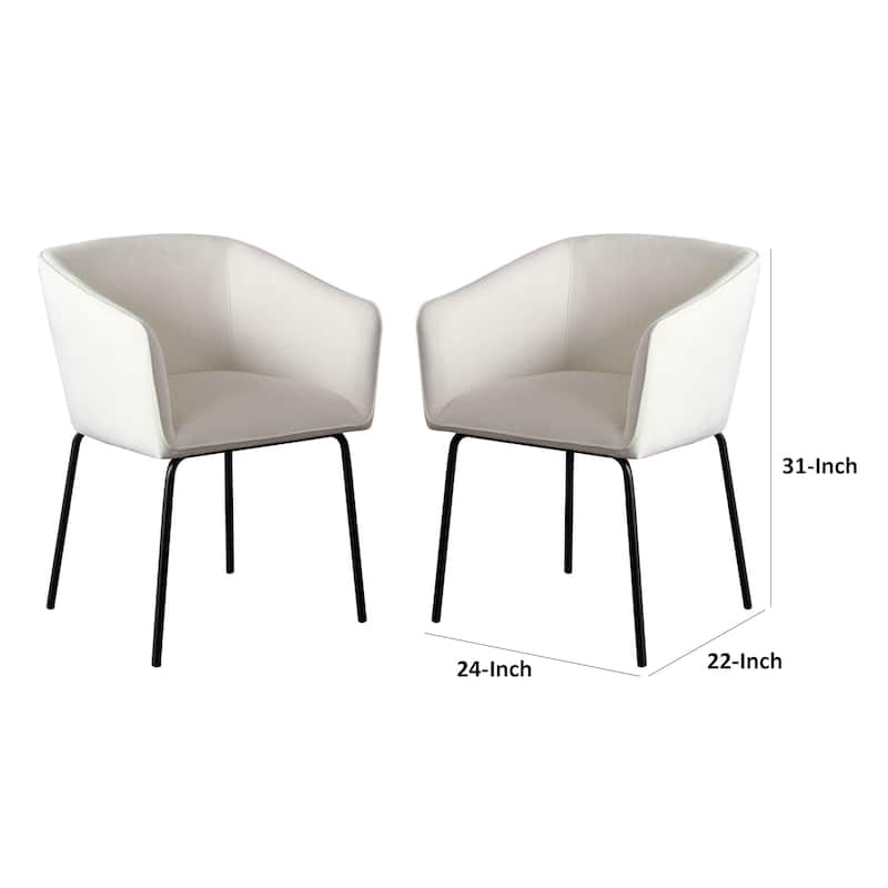 Voro Dining Chair Set of 2, Mist White Fabric, Sleek Black Metal Legs