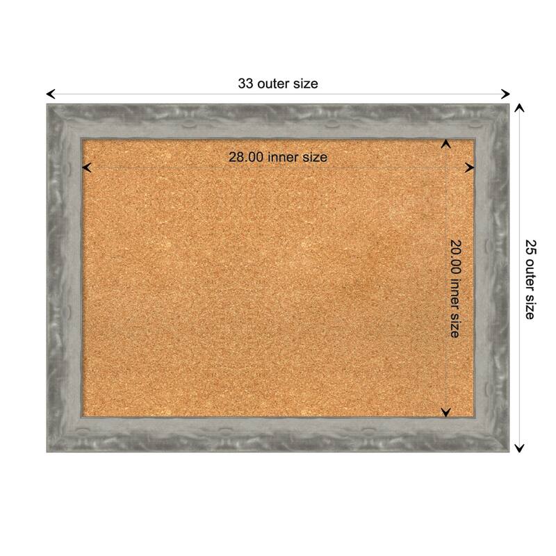 Waveline Silver Narrow Framed Natural Corkboard Bulletin Board - Board Size 28x20