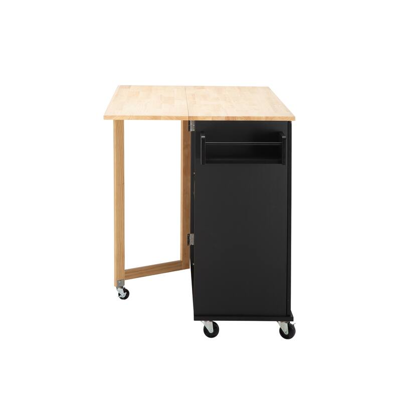 Kitchen Island with Extensible Wood Table Top, Mobile Island Table on Wheels, Kitchen Cart with Adjustable Shelf & 3 Drawers