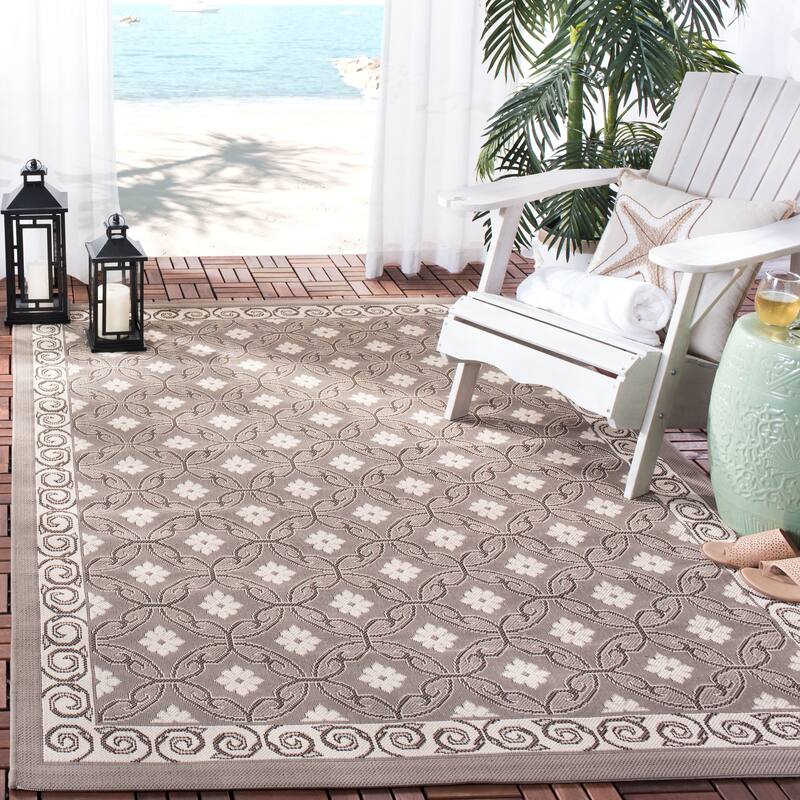 SAFAVIEH Courtyard Vernetta Lonni Outdoor Waterproof Patio Backyard Rug - 6'7" x 9'6" - Light Brown/Beige
