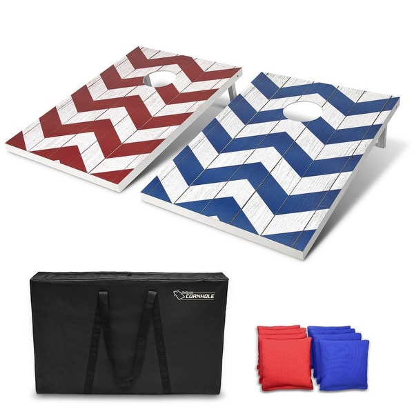 GoSports 3'x2' Chevron Design Cornhole Game Set - Includes Two 3'x2' Boards, 8 Bean Bags and Carry Case