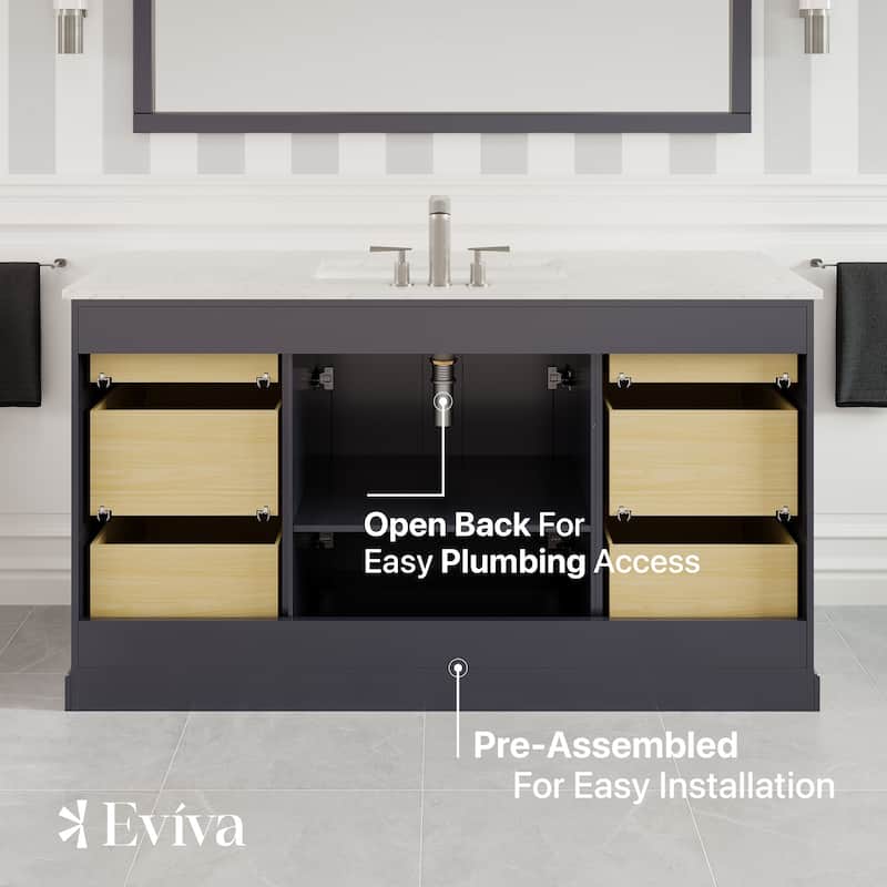 Epic 60"W SS Bath Vanity with Carrara Quartz Top & Undermount Sink