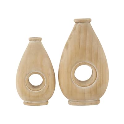 Wood Teardrop Decorative Vase with Cutout Center - Set of 2 Brown - Roche River Decor