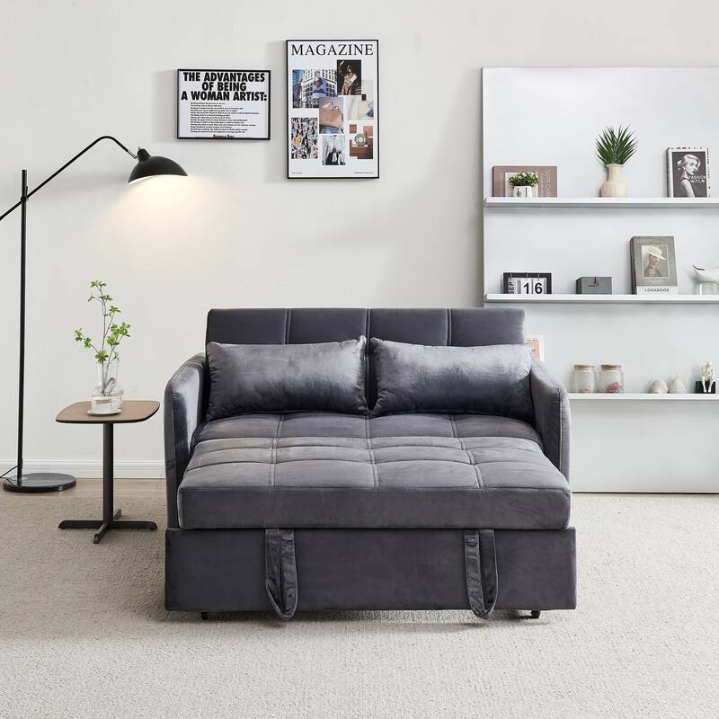 Velvet Sofa Bed with Two Pillows and Comfortable Support