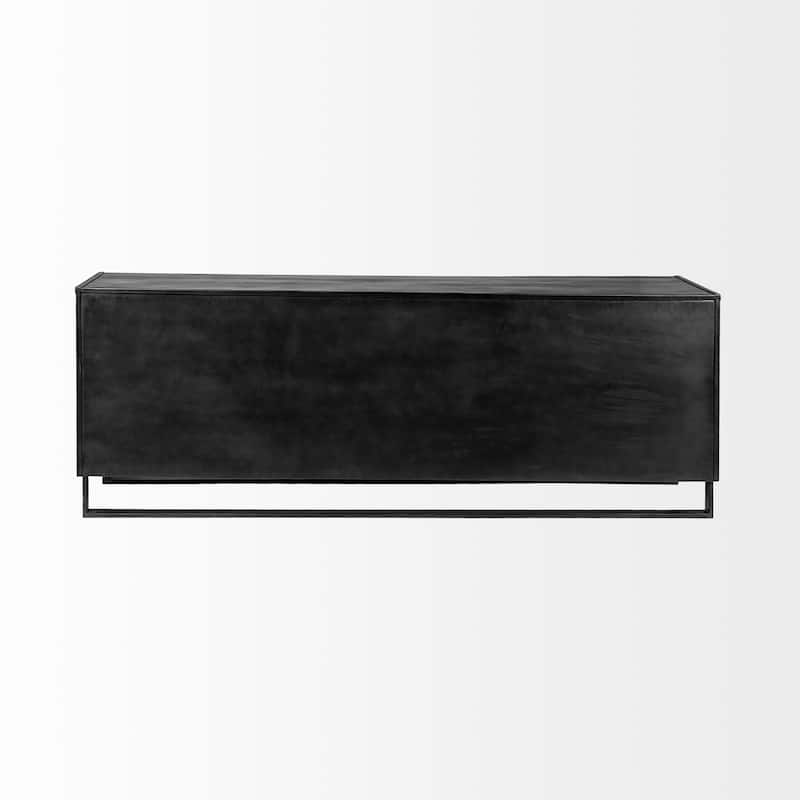 Alvin Brown Solid Wood With Black Metal Frame 3 Drawer 2 Cabinet Door Sideboard - 82.0L x 20.0W x 30.0H