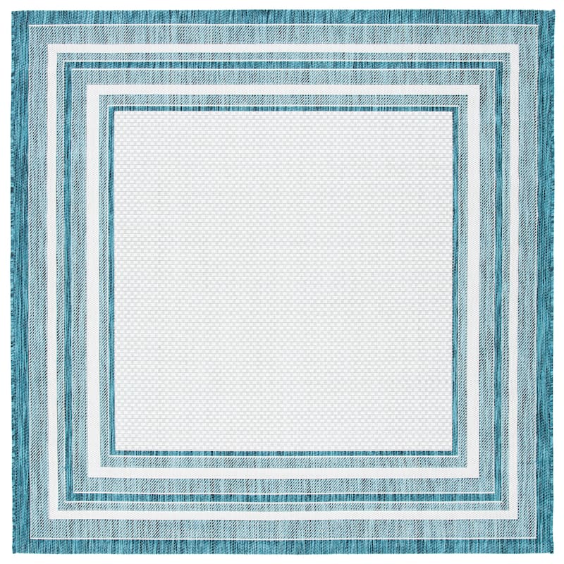 SAFAVIEH Courtyard Vickie Indoor/ Outdoor Waterproof Patio Backyard Rug - 5'3" Square - Ivory/Teal