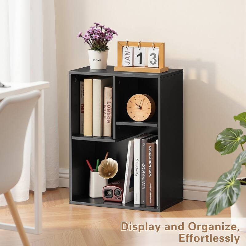 VECELO 2-Pack Cube Bookcase 3-Tier Small Bookshelf Vertical or Horizontal Space Saving Bookcase for Small Space