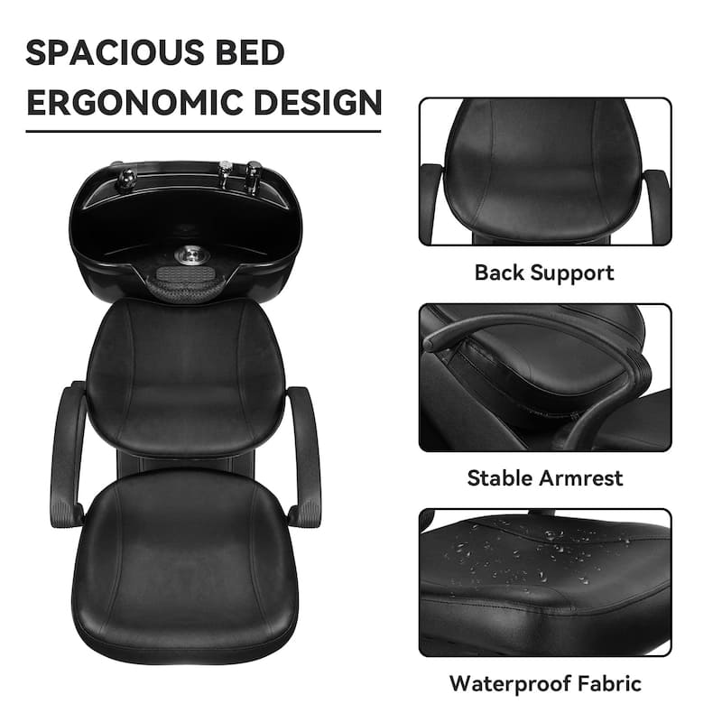 Shampoo Barber Backwash Chair, ABS Plastic Shampoo Bowl Sink Chair for Spa Beauty Salon - Black