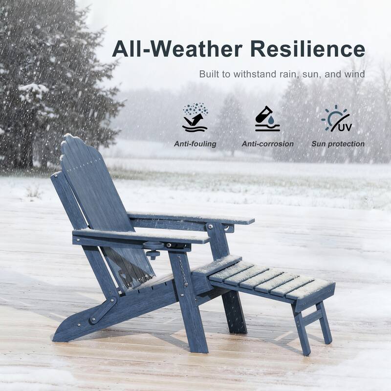 3-Position Adjustable Folding Adirondack Chair W/ Ottoman for Outdoor