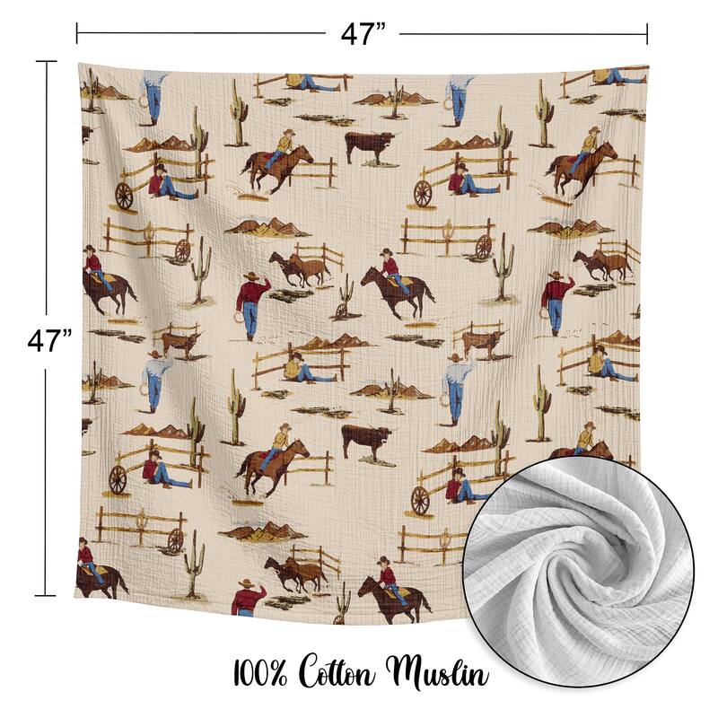 Sweet Jojo Designs Western Cowboy Boy 2 Pack 100% Cotton Muslin Baby Swaddle Receiving Blankets - Cow Print, Wild West, South