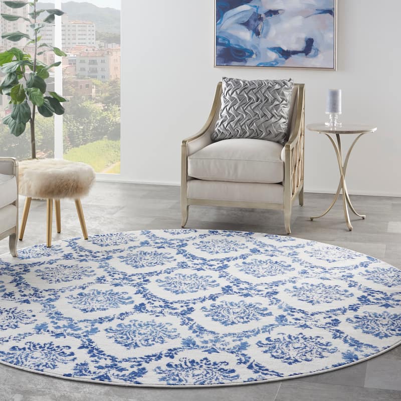 Nourison Whimsicle Boho French Country Floral Blue Ivory Area Rug
