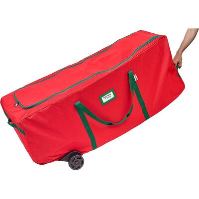 Rolling Christmas Tree Storage Bag For 9 Ft Trees - Tear Proof 600D Premium Tree Storage Bag with Wheels - Red