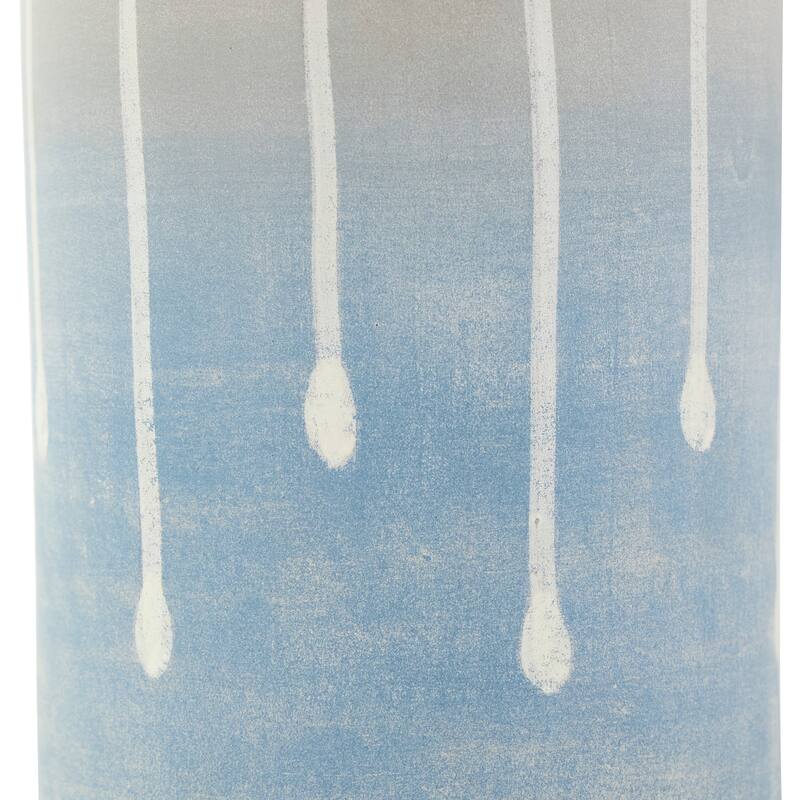 Blue Ceramic Abstract Ombre Drip Vase with Gray and White Accents