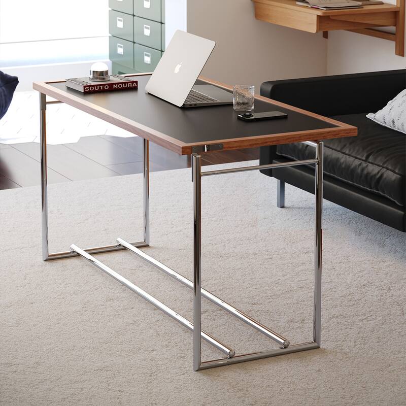 2-in-1 Convertible Desk Coffee Table with Drawing & Writing Surface, Dining Table End Table with Rust-Resistant Frame