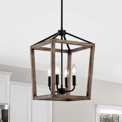 Heller Matte Black 4-Light Open Cage Lantern Chandelier