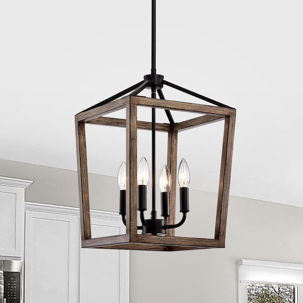 Heller Matte Black 4-Light Open Cage Lantern Chandelier