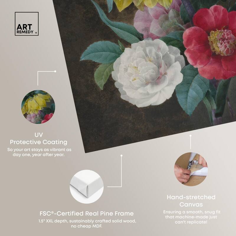 Four Peonies and a Crown Canvas by Art Remedy, Gallery Wrapped
