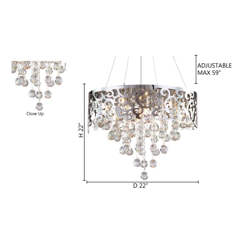 6-Light D22'' Chrome Frame Laser Cut Chandelier with Crystals