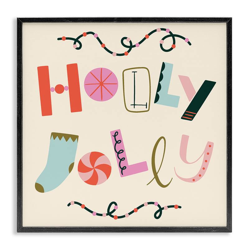 Stupell Holly Jolly Eclectic Holiday Framed Giclee Art Design By Sazerelli Designs - 12 x 12 - Black