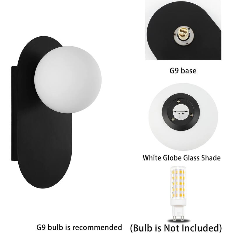 Set of 2 vanity light black mount light glass, metal wall light