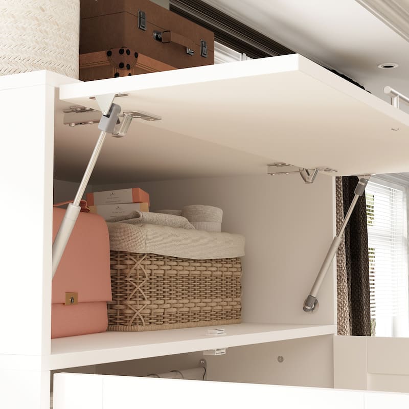 White Modern Entryway Storage Cabinet with Hooks and Hanging Rod