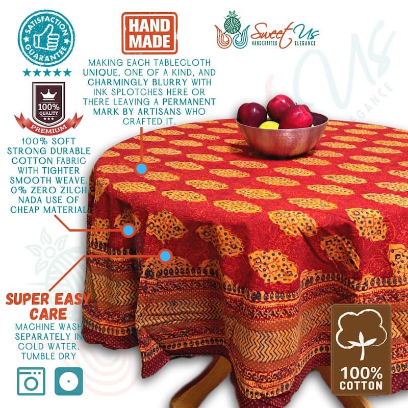 Chic Rustic Geometric Cotton Block Print Tablecloth Collection