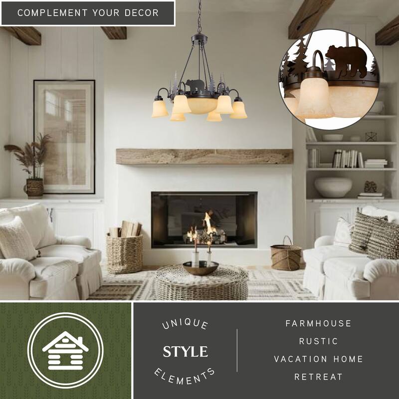 Bozeman 9 Light Bronze Rustic Bear Chandelier - 28.5-in W x 27-in H x 28.5-in D