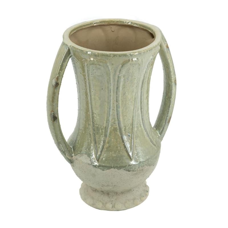 12" Sage And Ivory Amphora Ceramic Table Vase - 9.30