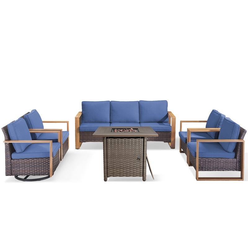 Pocassy 4/6/8PCS Sofa Swivel Chair with Fire Pit Table Set