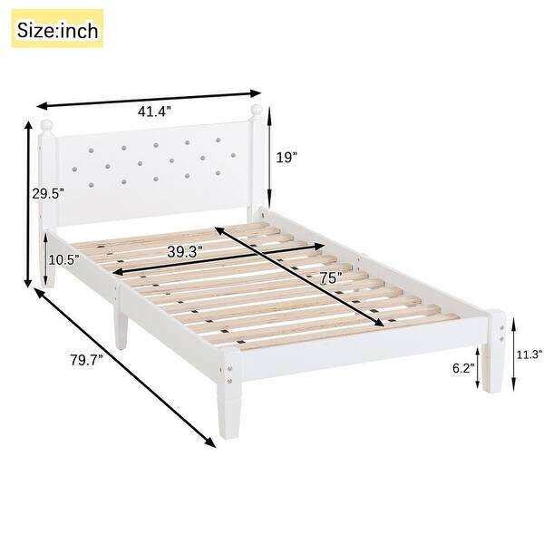 Twin Bed with Button-Decoration Headboard, with Bed Slats