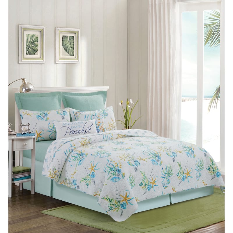 Marlowe Sound Coastal Beach Cotton Quilt Set - Reversible and Machine Washable - 3 Piece - King