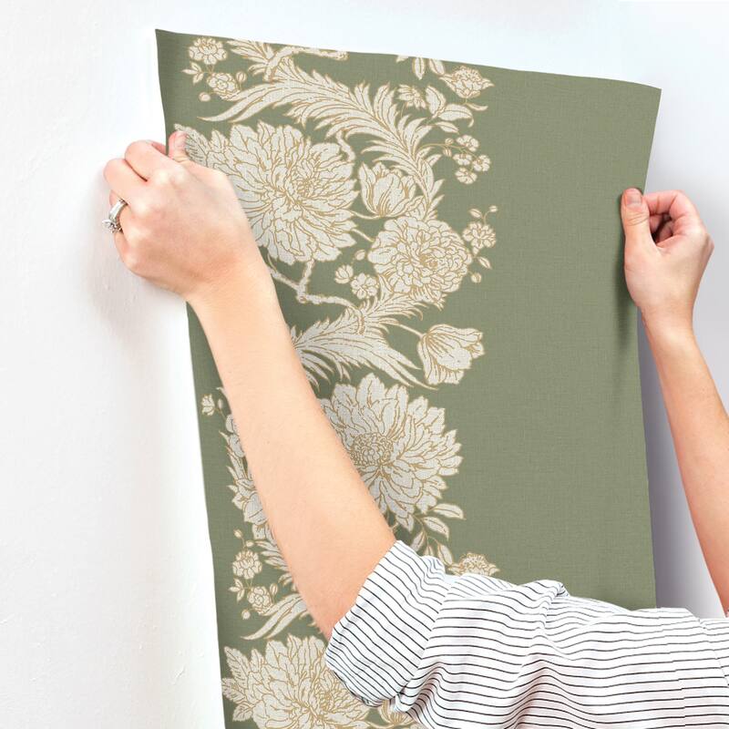 Chris Loves Julia x A-Street Prints Gisela Green Floral Columns Wallpaper