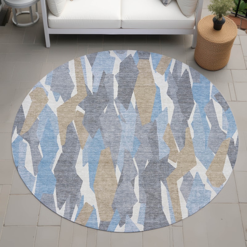 Machine Washable Indoor/ Outdoor Contemporary Dylan Chantille Rug - Denim - 8' x 8'