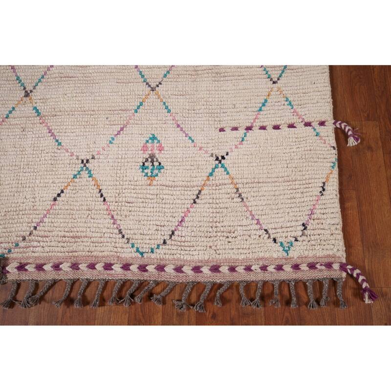 Trellis Moroccan Area Rug Hand-Knotted Tribal Wool Carpet - 5'8"x 9'7"