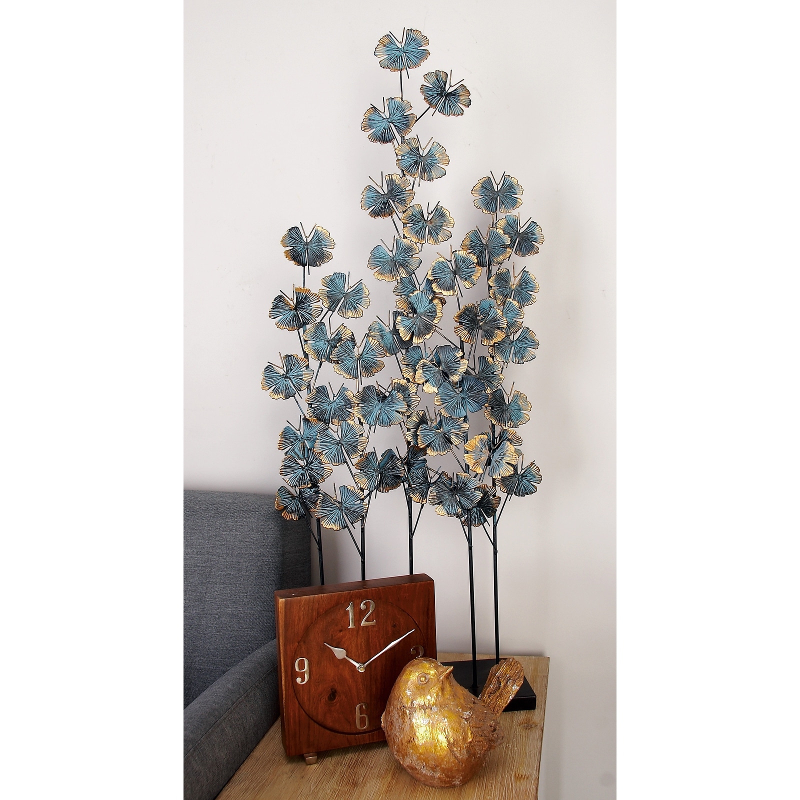 Turquoise Iron Contemporary Sculpture Nature 37 x 13 x 6