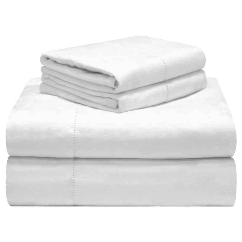 Celeste Home 190 GSM Cotton Heavy Weight Flannel Velvet Feel Bed Sheet Set - Twin - White