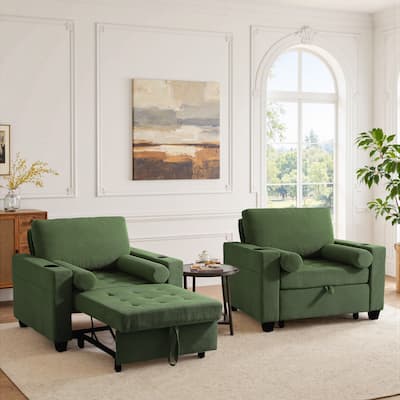 2 Set 3-in-1 Adjustable Recline Convertible Chair Bed Sleeper with USB Port