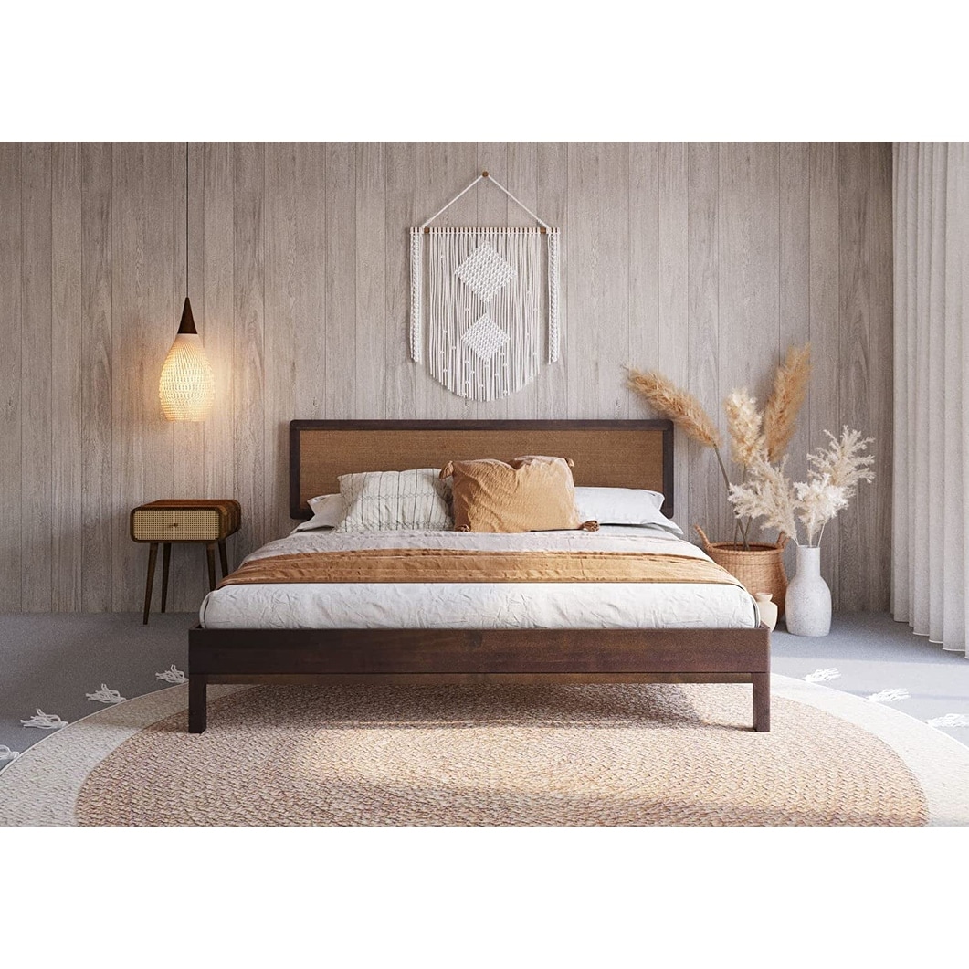 King Size | Nipe 79x82x14in Deluxe Bed Frame with Adjustable Headboard,  Bohemian Unique Style, Pine Wood, Walnut - Bed Bath \u0026 Beyond - 37979996, image size:1061x1061