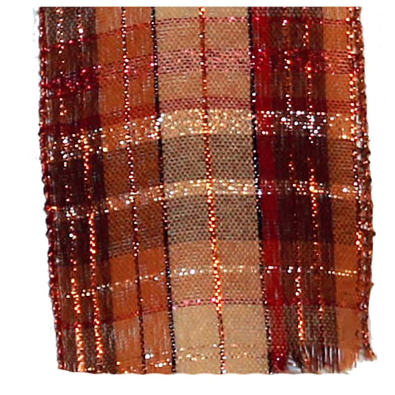 Wired Fall Orange Plaid Linen Ribbon 2.5", 50YD - 1800