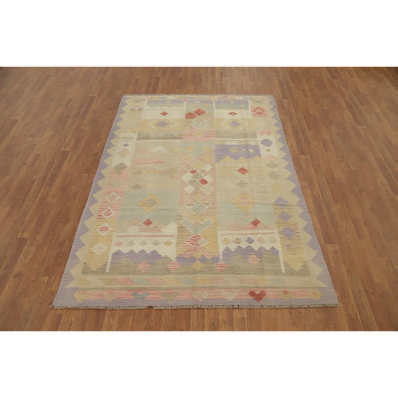Hand Woven Oriental 100% Wool Carpet Southwestern Tribal Multi-Colored Kilim Area Rug - 8' 3'' X 5' 6''