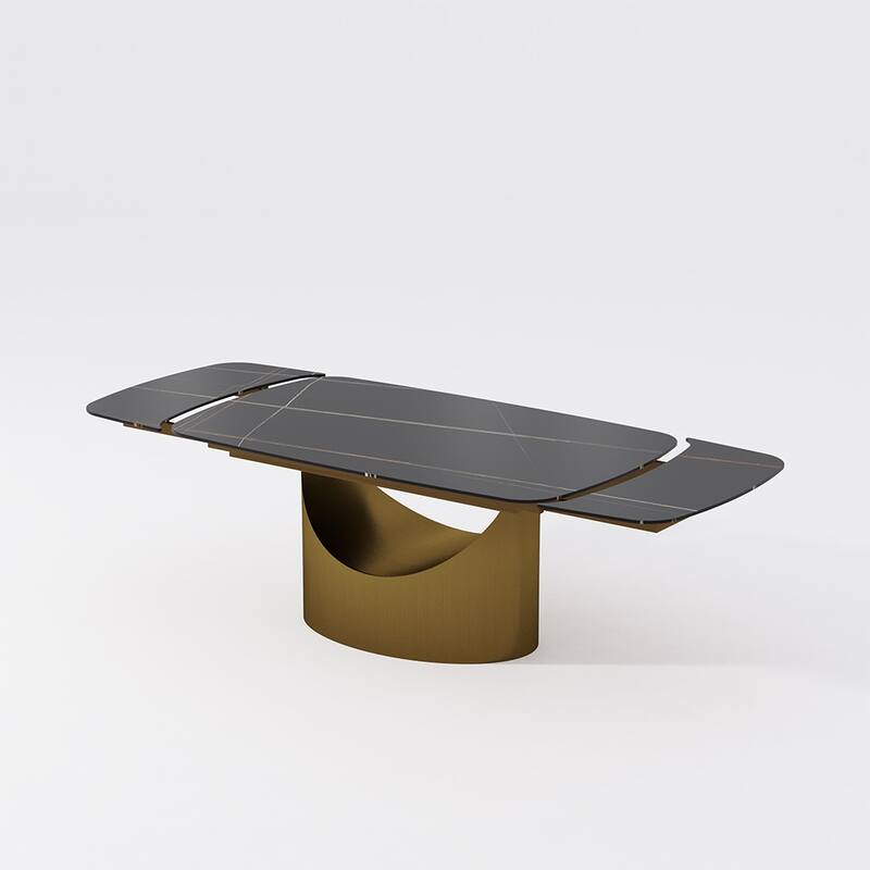 63"-94" Hobart Modern Dining Table with Rectangular Sintered Stone Tabletop and Carbon Steel Leg for 4-10