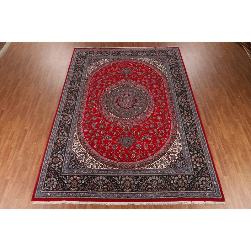 Traditional Red Kashan Turkish Area Rug Bedroom Machine-Made Carpet - 9'8" x 13'4"