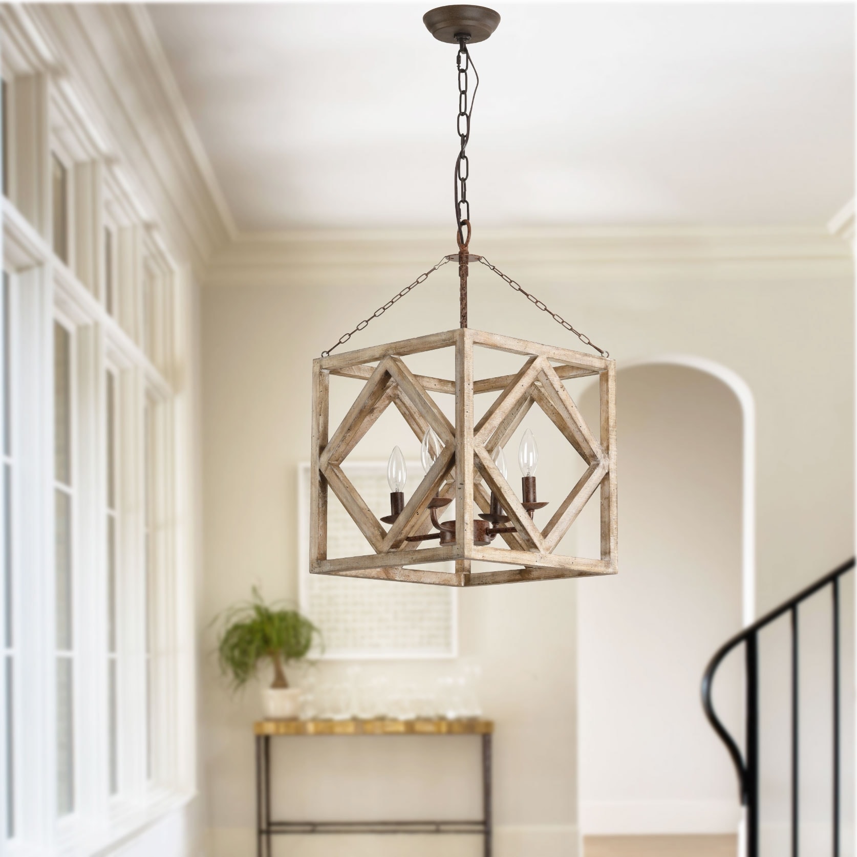 4 Light Rectangular Wood Candle Chandelier Distressed White Weathered Wood Island Light Overstock 31590267