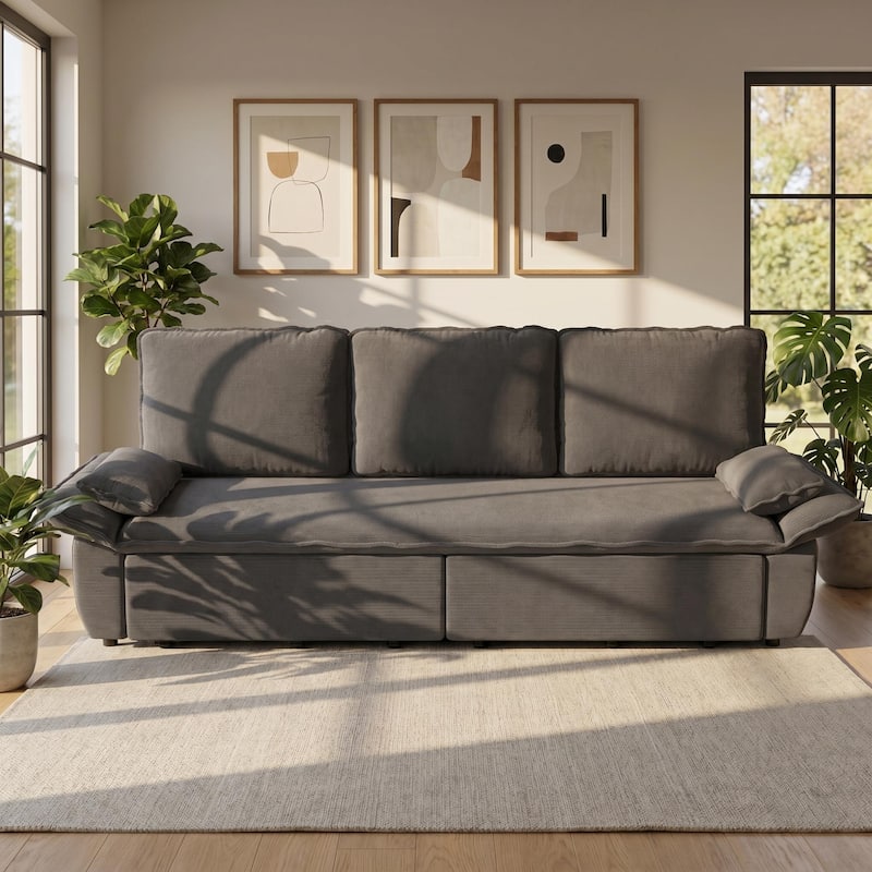 Homy Casa 73.2''/94.5" Queen/King Pull Out Sofa Bed, 3-in-1 Corduroy/Velvet Sleeper Couch