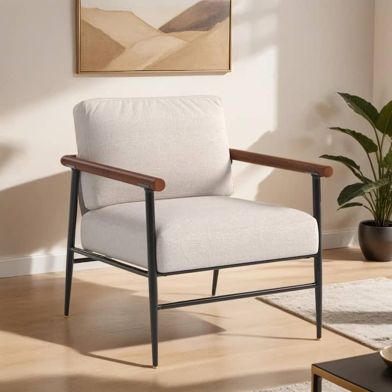 Ebello Comfy Simple Upholstered Single Armchair for Living Room - White